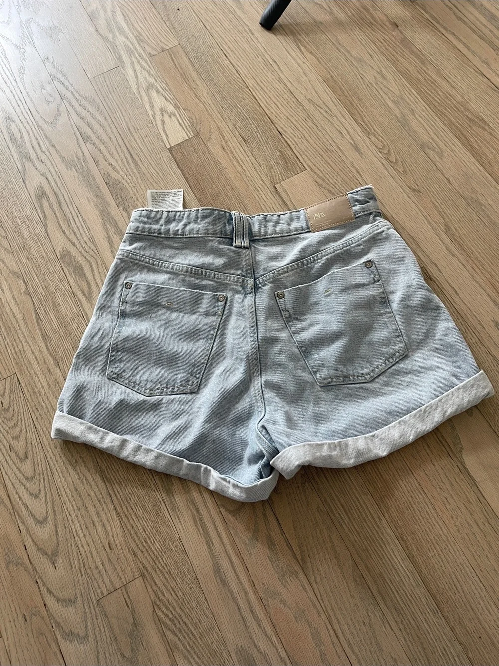 Zara Light Wash High-Rise Rolled Denim Shorts
